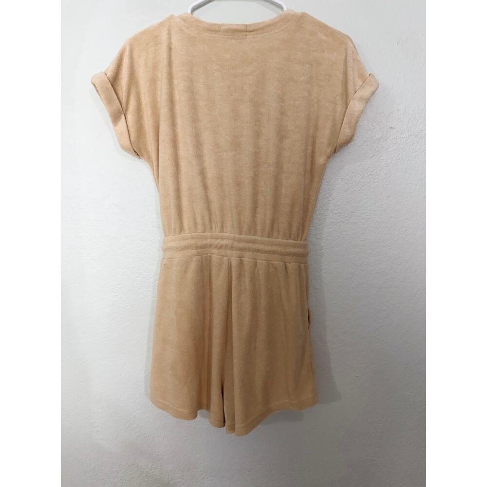 Malibu Bum Tan Terry Cloth Romper Size Small V-Neck Drawstring Lounge - Picture 4 of 4